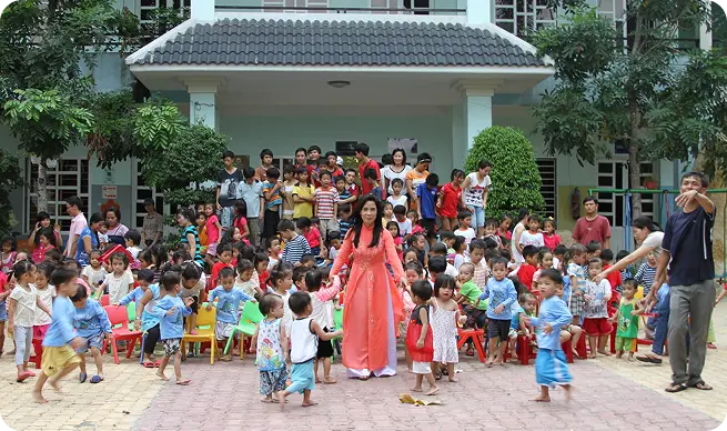 children and adults stands